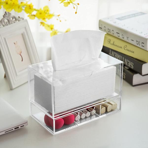 Quality Stackable Acrylic Boxes Containers Countertop Bins Tissue Bathroom Drawer for sale