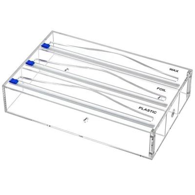 China Caja de Dispensador de Acrílico Película de adhesión de papel de aluminio Rejillas de caja de papel de aluminio de plástico Corte de papel de aluminio 13,5x2,8x8,9 pulgadas en venta