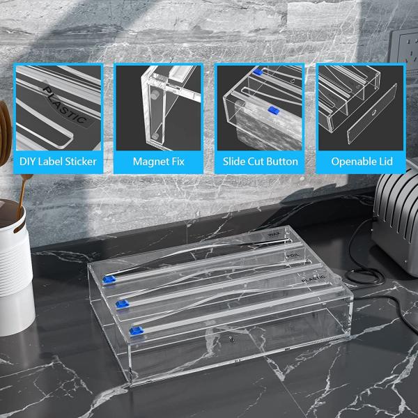 Quality Acrylic Dispenser Box Cling Film Tinfoil Box Grids Plastic Tin Foil Paper for sale