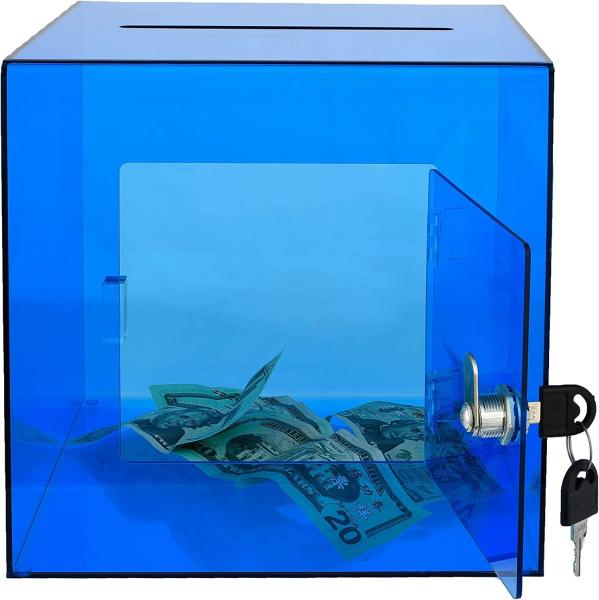 Quality Large Coin Clear Acrylic Donation Box With Lock Clear Plastic Vote Case for sale