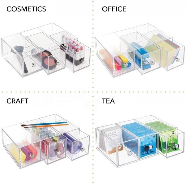 Quality Stackable Acrylic Storage Boxes Stationery Storage Box Drawer Container 7x3 for sale