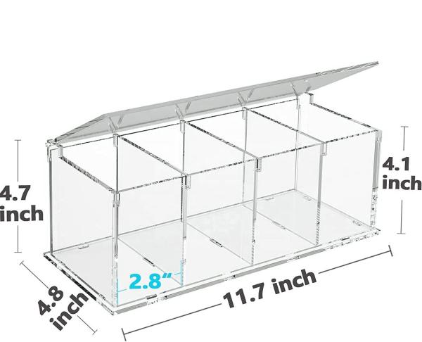 Quality Acrylic Divided Coffee Pod Box Clear 4 Slots K Cup Box Tea Bag With Lid 11.7x4 for sale