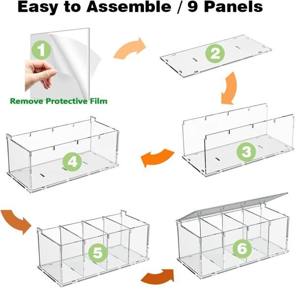 Quality Acrylic Divided Coffee Pod Box Clear 4 Slots K Cup Box Tea Bag With Lid 11.7x4 for sale