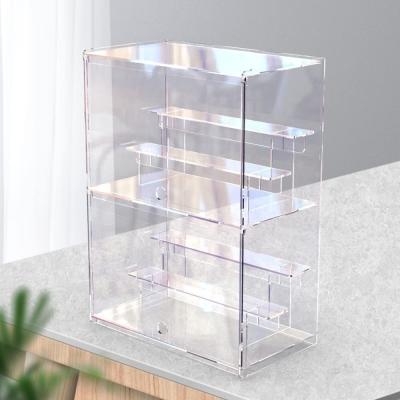 China 3 Tiered 2 Tier Acrylic Display Stand Case Box Assemble Countertop With Door And Shelf for sale