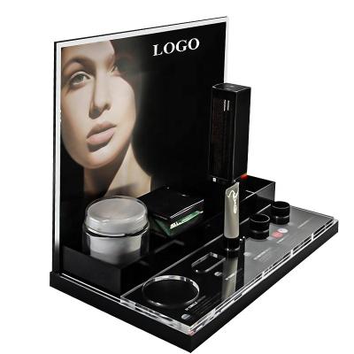 China Recyclable Black Cosmetic Acrylic Display Rack Retail Store Tier for sale