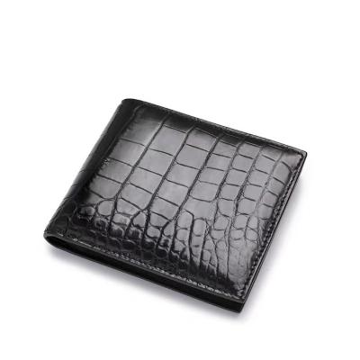 China Authentic Alligator Leather Men's Short Bifold Wallet Card Holders Genuine Crocodile Belly Skin Male Small Clutch Purse for sale