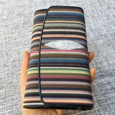 China Stripe Designer Authentic Stingray Skin Women's Long Clutch Wallet Genuine Leather Female Purse Lady Large Card Holders for sale