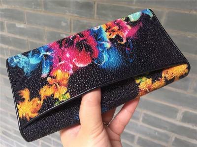 China Authentic Stingray Skin  Closure Female Large Flower Purse Wallet Genuine Leather Lady Phone Clutch Women Card Holder for sale
