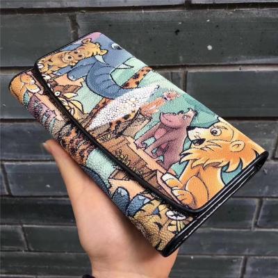 China Animal Designer Authentic Stingray Skin Lady Large Trifold Wallet Genuine Leather Female Clutch Bag Women Card Purse for sale