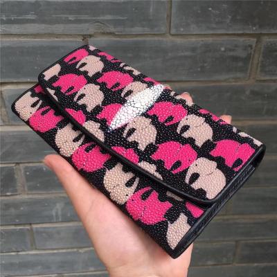 China Authentic Stingray Skin Lady Long Trifold Wallet Genuine Leather Women Elephant Clutch Purse Female Large Card Holders for sale