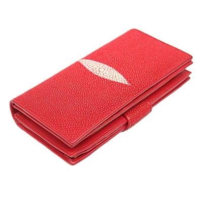 China Authentic Real Stingray Skin Women's Long Red Wallet Lady Card Holders Genuine Leather Female Large Phone Clutch Purse for sale