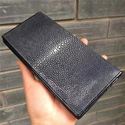 China Unisex Authentic Real Stingray Skin Women Men Long Wallet Female Male Clutch Purse Genuine Leather Large Card Holder for sale