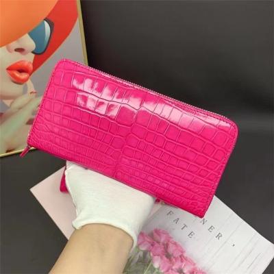 China Authentic Genuine Crocodile Skin Women Long Card Pure Lady Colorful Glossy Wallet Exotic Alligator Leather Female Clutch for sale