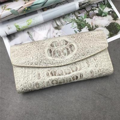 China Authentic Exotic Crocodile Skin Women Long White Wallet Female Large Card Holders Genuine Alligator Leather Lady Clutch for sale