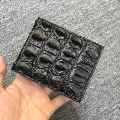 China Authentic Exotic Real Alligator Leather Men's Short Card Holders Genuine Crocodile Skin Male Small Bifold Wallet for sale
