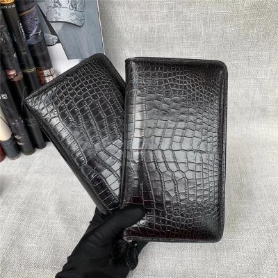 China Genuine Real True Crocodile Belly Skin Male Clutch Purse Men's Long Wallet Authentic Alligator Leather Large Card Holder for sale