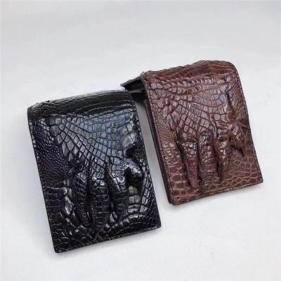 China Exotic Real Crocodile Claw Skin Men's Short Bifold Wallet Card Holders Genuine Alligator Paw Leather Male Small Wallet for sale