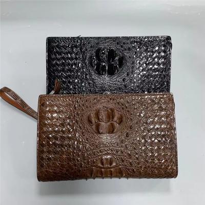 China Knitted Designer Genuine Alligator Skin Men Woven Clutch Purse Authentic Crocodile Leather Male  Large Wristlets Bag for sale