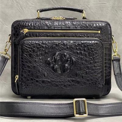 China Exotic Alligator Leather Zipper Closure Men's Portfolio Bag Working Briefcase Genuine Crocodile Skin Male Handbag for sale