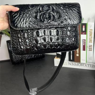 China Authentic Crocodile Skin Men's Small Shoulder Bag Ultrathin Flap Purse Genuine Alligator Leather Male Messenger Bag for sale