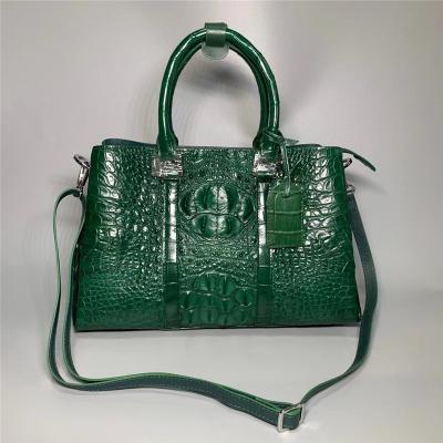 China Exotic Alligator Skin Women's Working Purse Large Shoulder Bag Authentic True Crocodile Leather Lady Green Totes Handbag for sale