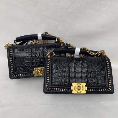 China Authentic Crocodile Skin Women Gold Chain Purse Genuine Alligator Leather Lady Small Handbag Female Cross Shoulder Bag for sale