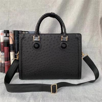 China Business Style Authentic Ostrich Skin Men's Passcode Briefcase Large Shoulder Bag Genuine Leather Male Portfolio Handbag for sale
