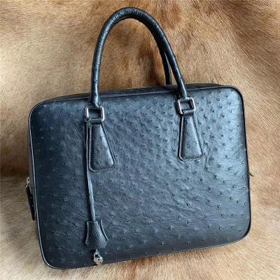 China Authentic Ostrich Skin Key Lock Closure Businessmen Large Briefcase Laptop Purse Genuine Leather Male Working Handbag for sale