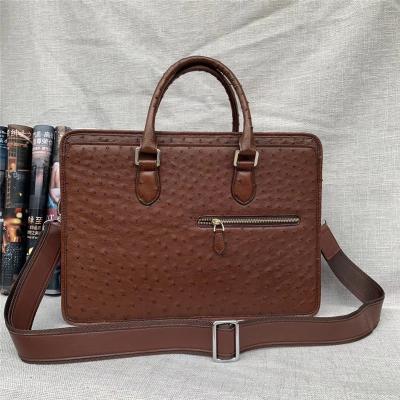 China Authentic Real True Ostrich Skin Businessmen Large Laptop Briefcase Shoulder Bag Genuine Leather Top-handle Male Handbag for sale