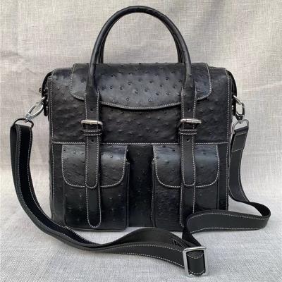 China Exotic Authentic Ostrich Skin Men's Large Casual Flap Pockets Handbag Travel Purse Genuine Leather Male Shoulder Bag for sale