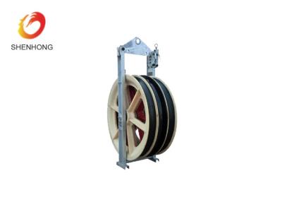 China Electric Cable Pulley Roller Stringing Block Galvanized Steel Frame Three Nylon Wheels for sale