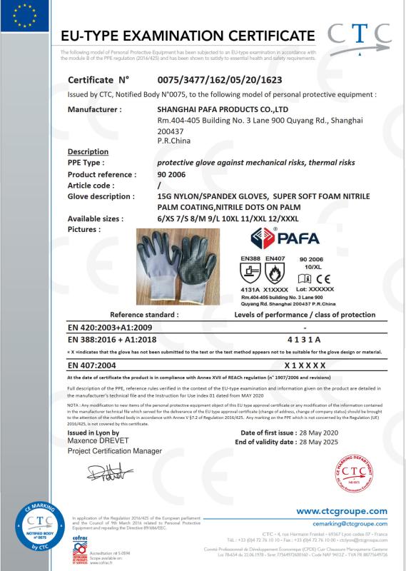 EU TYPE EXAMINATION CERTIFICATE - Shanghai Pafa Products Co., Ltd.