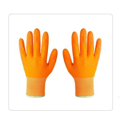 China Cleaning Breathable 13 Gauge Orange Polyester Liner Kids Latex Palm Coated Gloves for sale