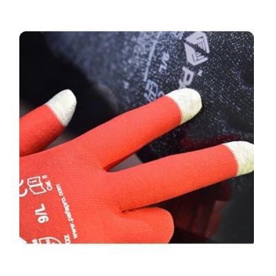 China Touch Screen Three Fingers Red 15 Gauge Nylon Spandex Gloves For Daily Housework for sale