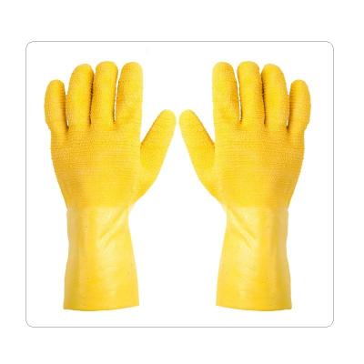 China Yellow Waterproof Outdoor Rubber Chemical Resistant Gloves for sale