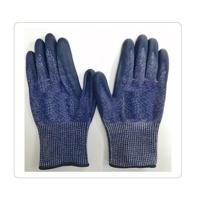 China Heavy Duty Blue HPPE Knit Cut Proof Safety Gloves Foam Nitrile Dipping On Palm for sale