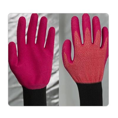 China Warehousing Rose Red Polyester Knitting With Colorful Latex Gloves for sale