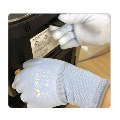 中国 反摩耗の世帯の電気電気器具の維持PUのやしコーティングのニットの仕事の手袋 販売のため
