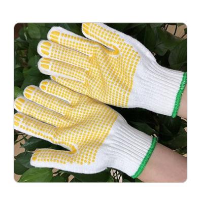 China 7 Gauge Elastic Seamless White Cotton Knit With PVC Dot Knit Gloves For Construction for sale