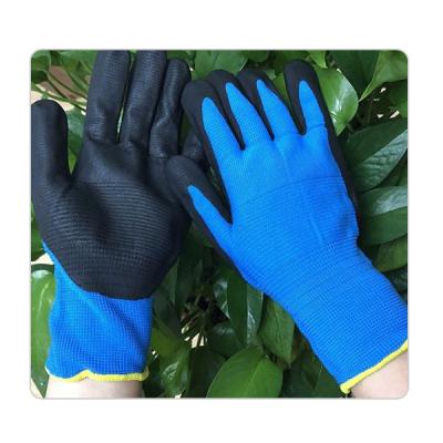 China Touch Sensitive 13 Gauge Blue Nylon Knit Industrial Work Nitrile Gloves for sale