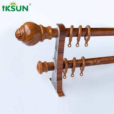 China Wall Mount Brown Wood Curtain Rod , Double Window Rod Set Wear Resistant for sale