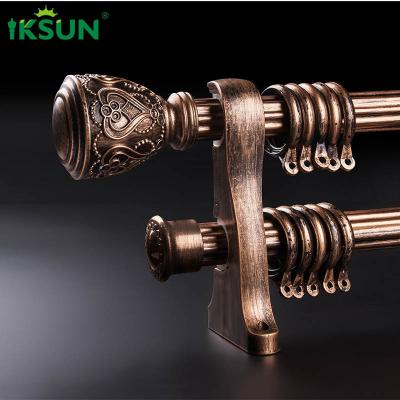 China Dark Gold Double Window Curtain Rod 28mm Retro Luxury Style OEM for sale