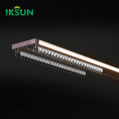 China New Double  Heavy Duty Aluminium Curtain Track With LED Light Optional Tracklight Rail System  for sale
