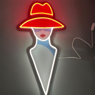 China 5V Personalized Neon Sign Red Hat Girl Neon Sign For Bedroom Home Bar Decor for sale