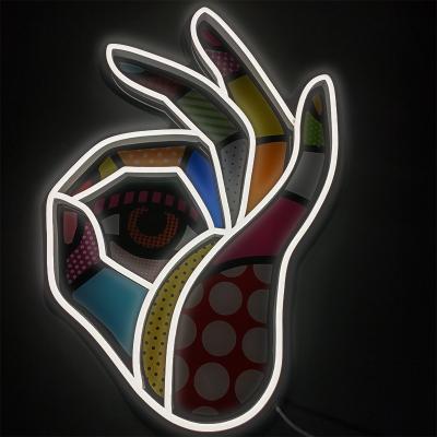 Китай Неоновая вывеска пальца ок жеста рукой Handmade неоновой вывески искусства оформления стены УЛЬТРАФИОЛЕТОВАЯ печатая в порядке продается