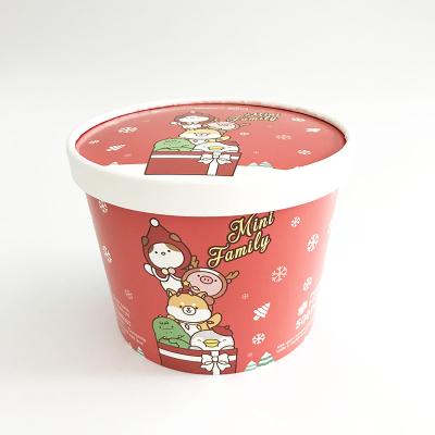 China Recycled Ice Cream Paper Bucket With Lid 64oz Single Wall Custom Printed for sale