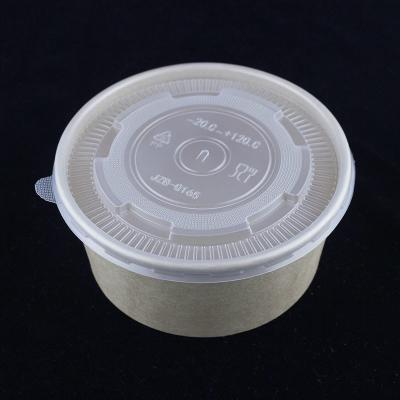 China Single Wall Paper Salad Bowls With Lids Round Kraft Noodles Container 1300ml for sale