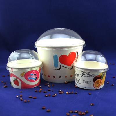 China Single Serve Takeaway Ice Cream Tubs , Yogurt Paper Cups With Plastic Dome Lids for sale