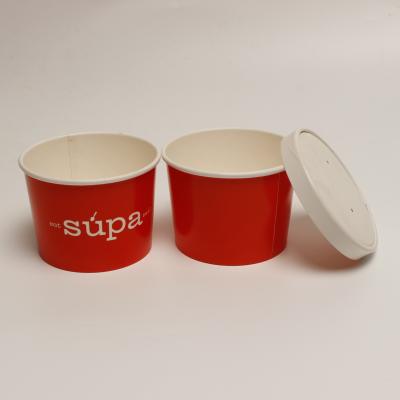China 12 onzas de cuencos desechables de sopa caliente con tapas, papel rojo para llevar contenedor de sopa en venta