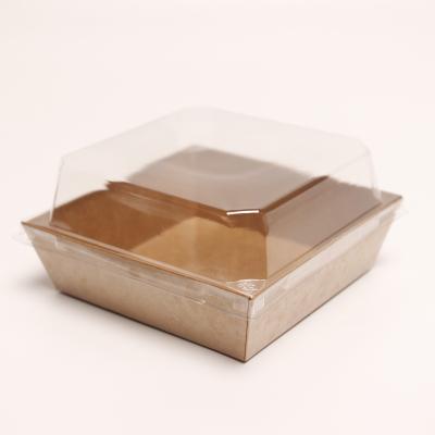 China Food Bakery Packaging Box Lidded Kraft Paper Cake Container With Plastic Cover for sale